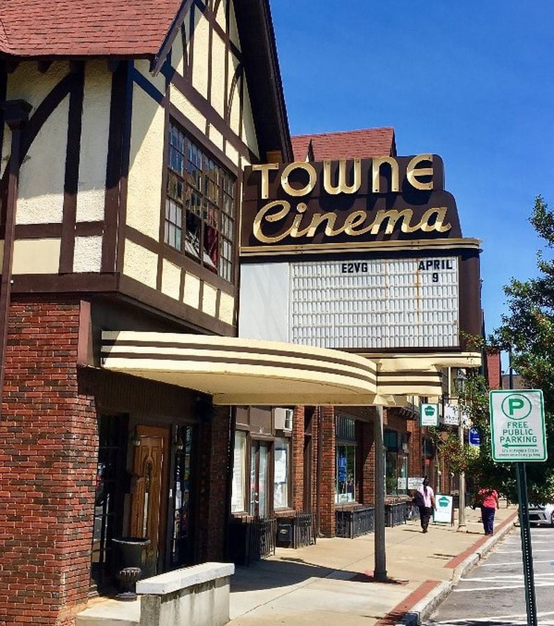 Avondale Estates is known for its Tudor-style architecture on its downtown corridor, including an old "Towne Cinema" sign.