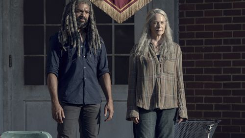 Khary Payton as Ezekiel, Melissa McBride as Carol PeletierÂ - The Walking Dead _ Season 9, Episode 13 - Photo Credit: Jace Downs/AMC