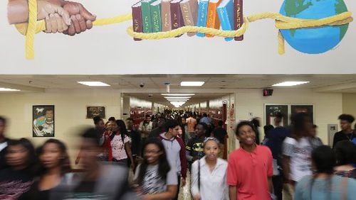 Students flood the halls at dismissal time at McNair High School in DeKalb County on Tuesday, May 3, 2016. Ben Gray / bgray@ajc.com