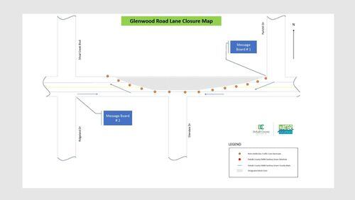This map shows how three lanes of Glenwood Road will be shut down later this week.