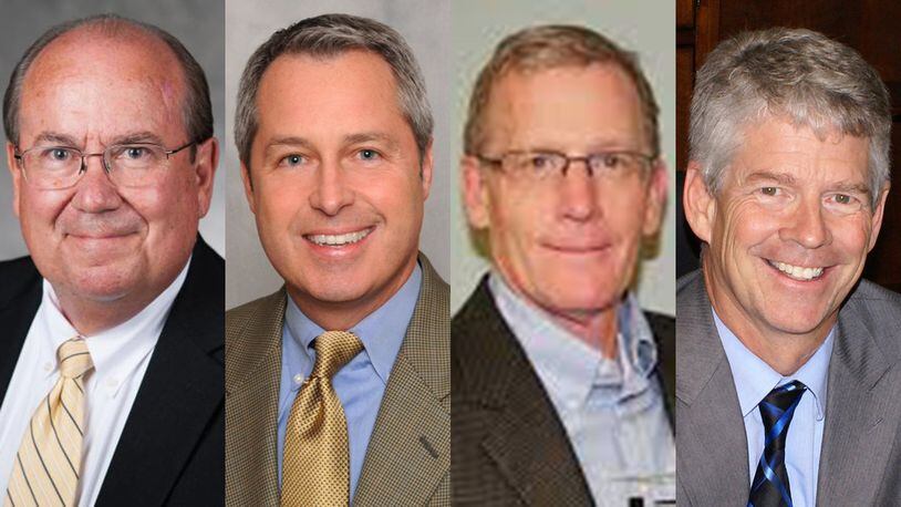 Four former top officials of Georgia Tech are out following allegations they misused their positions. They are from left Steve Swant, former executive vice president of administration and finance; Tom Stipes, former direcxtor of digital networks; Lance Lunway, former executive director of parking and transportation services; and Paul Strouts, former vice president of campus services.