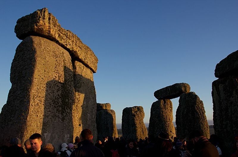 A crowd gathers at Stonehenge during 2012's winter solstice