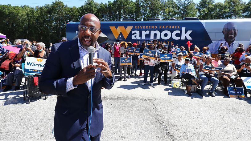 U.S. Sen. Raphael Warnock spoke to supporters at a September campaign stop in southwest Atlanta. At that gathering, he spoke about his support for expanding Medicaid and a provision in the Inflation Reduction Act that he sought to cap the cost of insulin for those on Medicare to no more than $35 a month. Curtis Compton / Curtis Compton@ajc.com