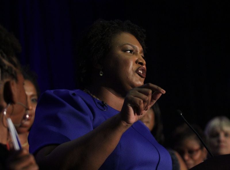   Stacey Abrams, the Democratic nominee for Georgia governor , thanks  supporters, volunteers and community members at the Sheraton Atlanta on Tuesday, May 22, 2018, after the day’s primary vote. (Akili-Casundria Ramsess/Eye of Ramsess Media)