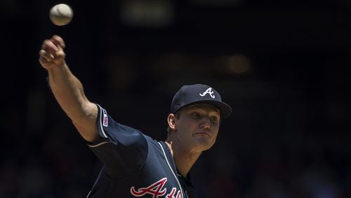 Braves starter Mike Soroka pitches against the Washington Nationals during the first inning June 23, 2019, at Nationals Park in Washington, DC. Soroka left the game after 21 pitches.