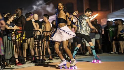 Jayda Priester skates at a Chaka Khan Hacienda event in Atlanta on Sept. 25, 2022. While roller-skating has a long history in Atlanta, its popularity has been on the rise since 2020 when the pandemic pushed residents to explore outdoor activities. (Nicole Craine/The New York Times)