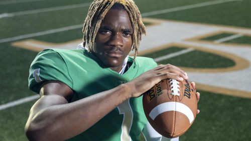 Buford star KJ Bolden during his 2023 AJC Super 11 photo shoot in July, 2023. At the time, he had committed to Florida State. Nearly five months later - on National Signing Day - he signed with the Georgia Bulldogs. (Jason Getz/Jason.Getz@ajc.com).