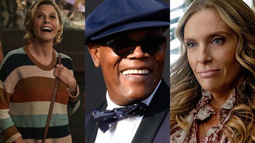 Julie Bowen is in a new Peacock series "Hysteria," Samuel L. Jackson is shooting the Netflix film "The Piano Lesson" and Toni Collette is in the new film "Juror #." NETFLIX/AP