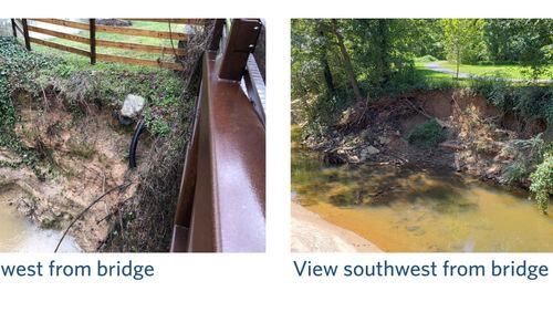 Since its inception in 2018, Windsor Meadows Park has experienced significant erosion along Nancy Creek in Sandy Springs. (Courtesy City of Sandy Springs)