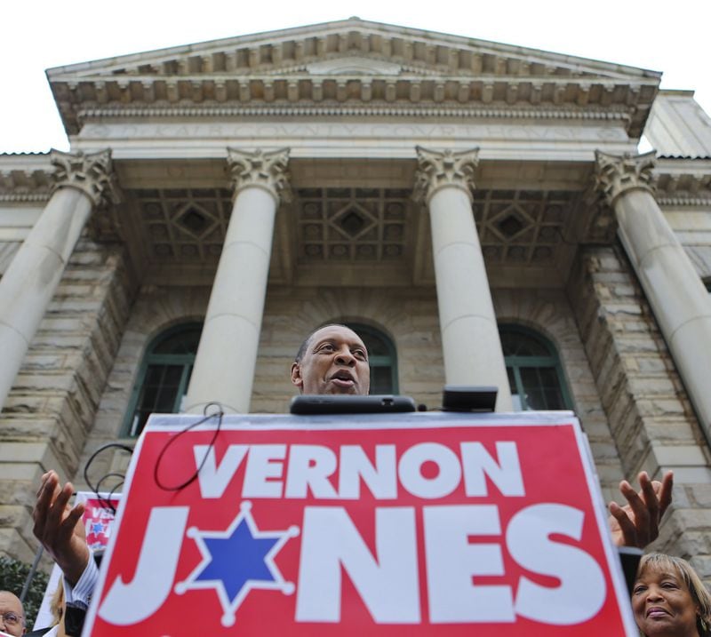 Vernon Jones  announced his campaign for DeKalb County sheriff on the steps of the old DeKalb County Courthouse in Decatur on Feb. 20, 2014. (JOHN SPINK/JSPINK@AJC.COM)