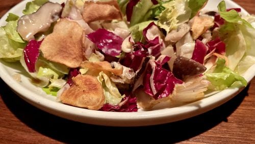 BoccaLuppo offers marinated mushrooms with escarole, crispy sunchokes and goat cheese. Angela Hansberger for The Atlanta Journal-Constitution