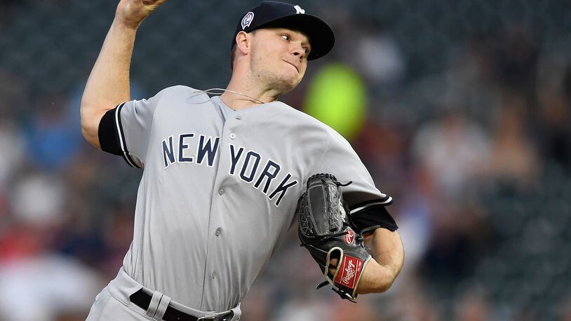 MINNEAPOLIS, MN - SEPTEMBER 11: Sonny Gray #55 of the New York Yankees delivers a pitch against the Minnesota Twins during the first inning of the game on September 11, 2018 at Target Field in Minneapolis, Minnesota. (Photo by Hannah Foslien/Getty Images)