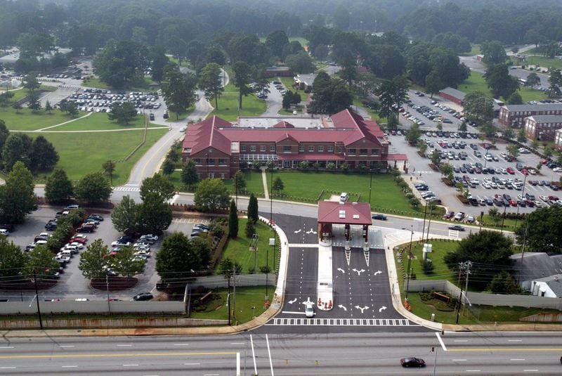 Aerial of the front gate at Fort McPherson shot from the east looking west on Aug. 24, 2005. AJC FILE PHOTO.