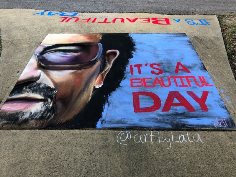 Teacher and chalk artist Lata Fields of Hogansville has been drawing inspirational messages and pictures in her driveway to encourage and cheer up passing neighbors during the coronavirus pandemic. CONTRIBUTED