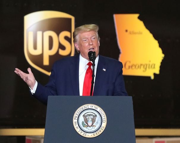 071520 Atlanta: President Donald Trump visits Georgia to talk about an infrastructure overhaul at the UPS Hapeville hub at Hartsfield-Jackson International Airport on Wednesday July 15, 2020 in Atlanta. The visit focuses on a rule change designed to make it easier to process environmental reviews.  Curtis Compton ccompton@ajc.com