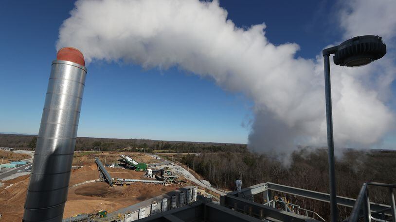 Steam vents from the top of the plant at Georgia Renewable Power's biomass facility on Thursday, Jan. 28, 2021, in Carnesville. (Curtis Compton / Curtis.Compton@ajc.com)