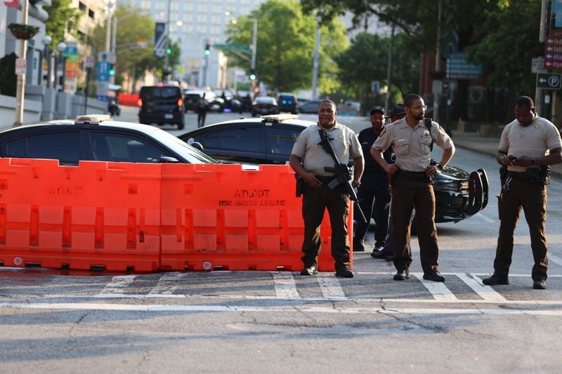 As a precaution against potential protestors or someone looking to disrupt the proceedings during the selection of the Grand Jury, the streets surrounding the Fulton County Courthouse were closed on Monday, May 2, 2022. Miguel Martinez /miguel.martinezjimenez@ajc.com