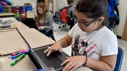 March 24, 2016 Atlanta:  One way Chestatee Elementary School in Gainesville has tried to improve student performance by issuing laptop computers to students.  BRANT SANDERLIN/BSANDERLIN@AJC.COM
