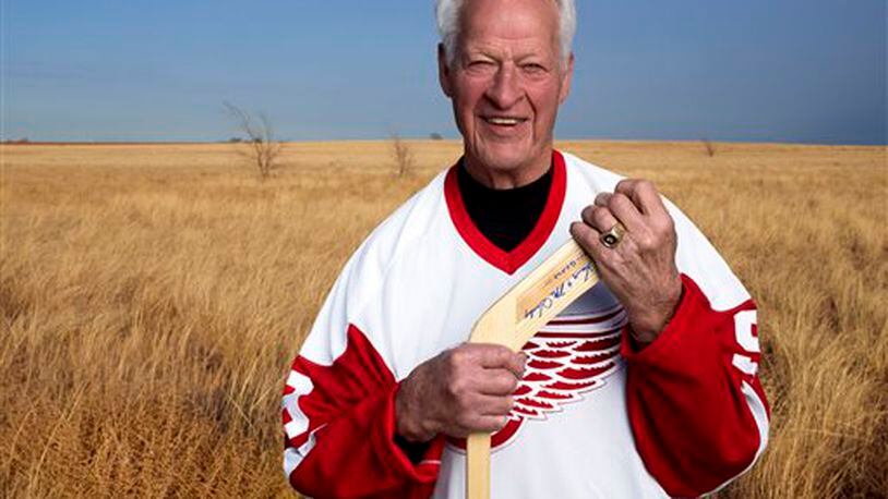 In an undated image provided by Crown Media United States, former Detroit Red Wings hockey great Gordie Howe is seen.  (AP Photo/Crown Media United States, Andrew Eccles)