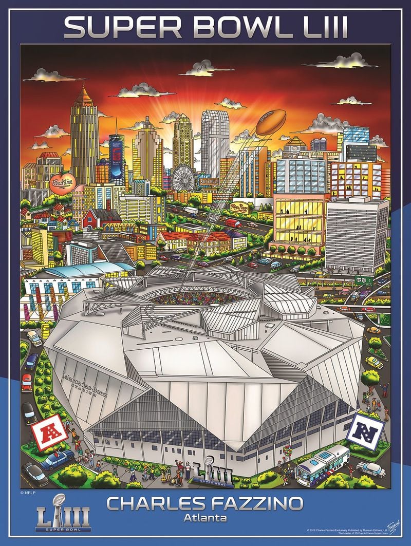 The official Super Bowl LIII poster by artist Charles Fazzino. CONTRIBUTED