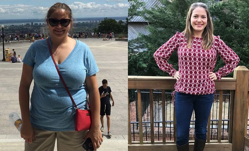 Angelique Martinez weighed 171 pounds in the photo on the left, taken in July 2016. In the photo on the right, taken this month, she weighed 131 pounds. (All photos contributed by Angelique Martinez).