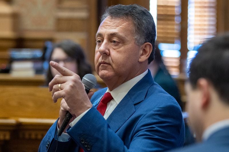 Senate Majority Leader Steve Gooch was on the receiving end of a sharp text last year from Forsyth County Commissioner. He is pictured speaking on the first day of the Georgia General Assembly in Atlanta on Jan. 9, 2023.  (Arvin Temkar/The Atlanta Journal-Constitution)