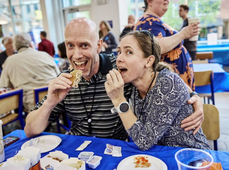 Ken Oberle enjoys a White Castle meal with his wife, Elena. He proposed to her in 2003 with a White Castle chicken ring. Courtesy of Ken Oberle