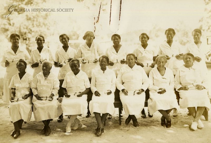 In June 1938, the Historical White Oak Baptist Church at Monteith, Ga., welcomed the newest graduating class of midwives. The midwives were licensed to practice for the year 1938-39. (Courtesy of the Georgia Historical Society, MS 55-VM01-02-568)