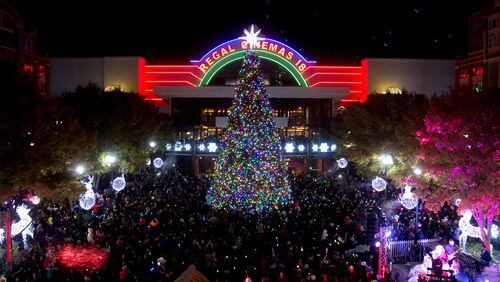 A large crowd was on hand for the lighting of the Christmas tree STEVE SCHAEFER / SPECIAL TO THE AJC