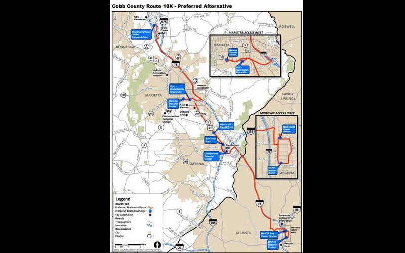 Here's a look at the route for Cobb County's millennial-focused 10X bus line.