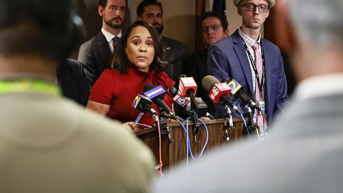 Fulton County District Attorney Fani Willis answers questions during a press conference about the RICO indictment in the celebrity home invasion ring on Monday, August 29, 2022. (Natrice Miller/ natrice.miller@ajc.com). 