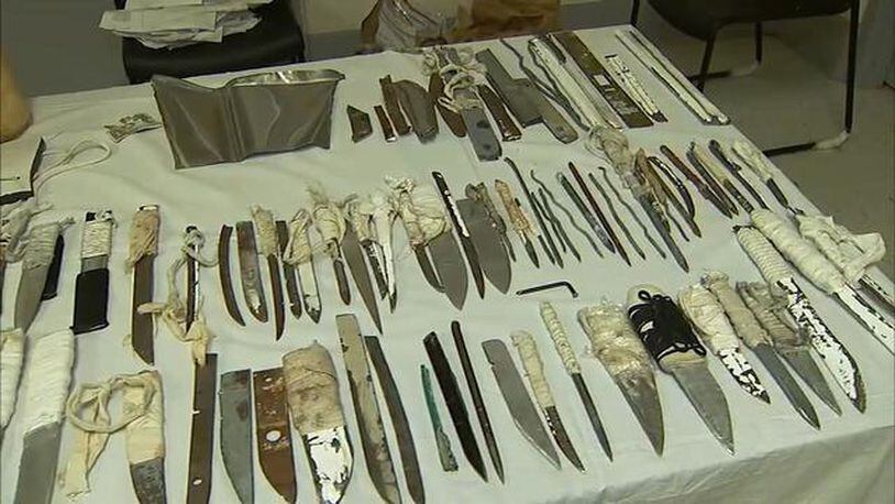 Officers found 68 handmade knives along with other contraband during a shakedown at Telfair State Prison on Tuesday. (Credit: Channel 2 Action News)