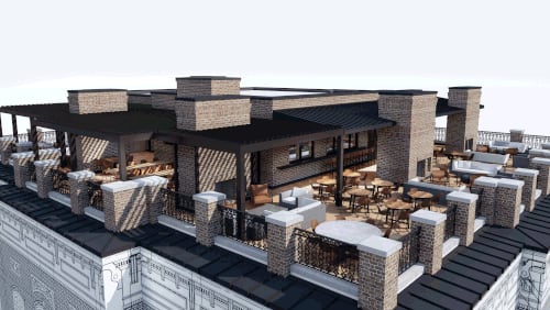 A rendering of the rooftop space at UP on the Roof, set to open this summer in Alpharetta. / Rendering by Gotsch Studio
