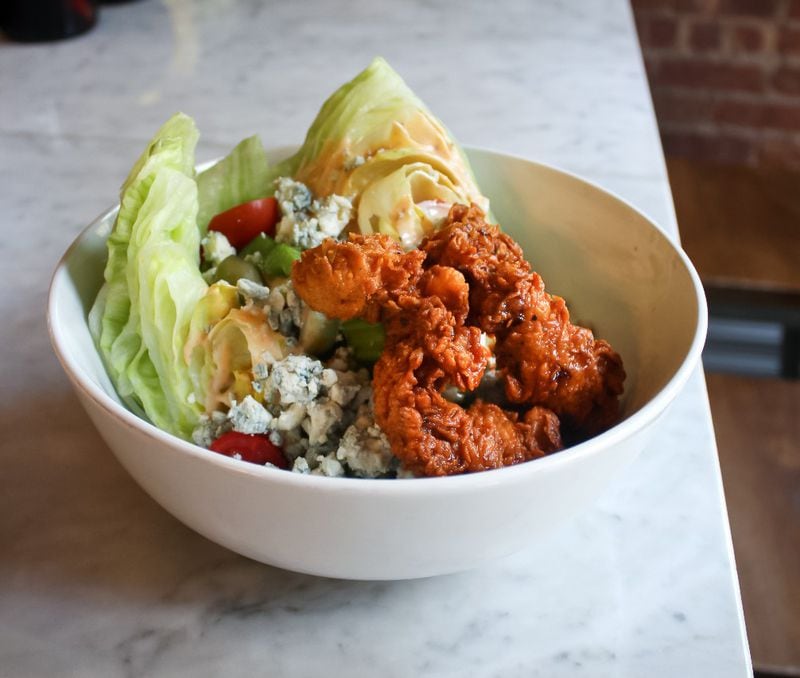 Emmy Squared Pizza makes a terrific wedge salad with Nashville hot chicken. (Courtesy of Emmy Squared Pizza)