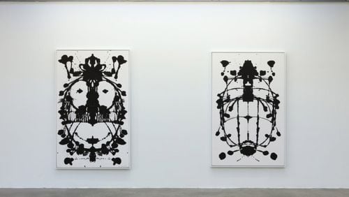 A duo of Timothy Curtis paintings in "Inkblots and Feeling Charts," on view at Atlanta Contemporary through May 19.