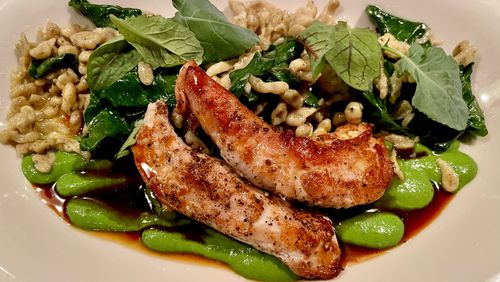 Rabbit loin is served with sage spaetzle at the Deer and the Dove. Angela Hansberger for The Atlanta Journal-Constitution
