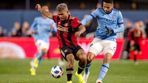 Atlanta United striker Josef Martinez controls the ball in Sunday’s playoff game against NYCFC.