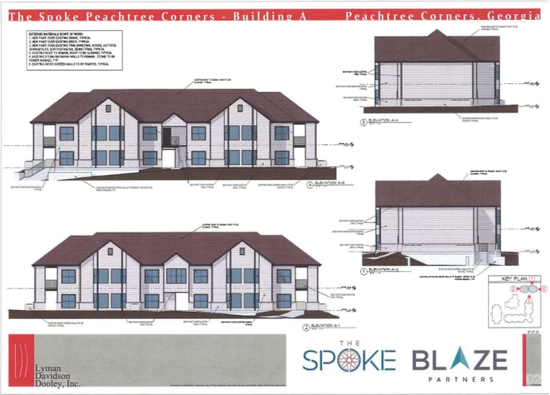 A drawing of one of the remodeled buildings as part of Blaze Partners' plan to convert an extended-stay hotel on Technology Parkway into an apartment complex. (Courtesy City of Peachtree Corners)