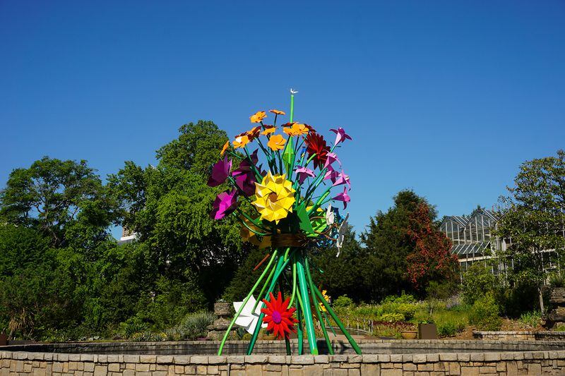 Kevin Box likes giving whimsical titles to his metal sculptures. He calls this one Scents of Gratitude. The enormous bouquet is part of Origami in the Garden at Atlanta Botanical Garden through Oct. 16. Courtesy Atlanta Botanical Garden.