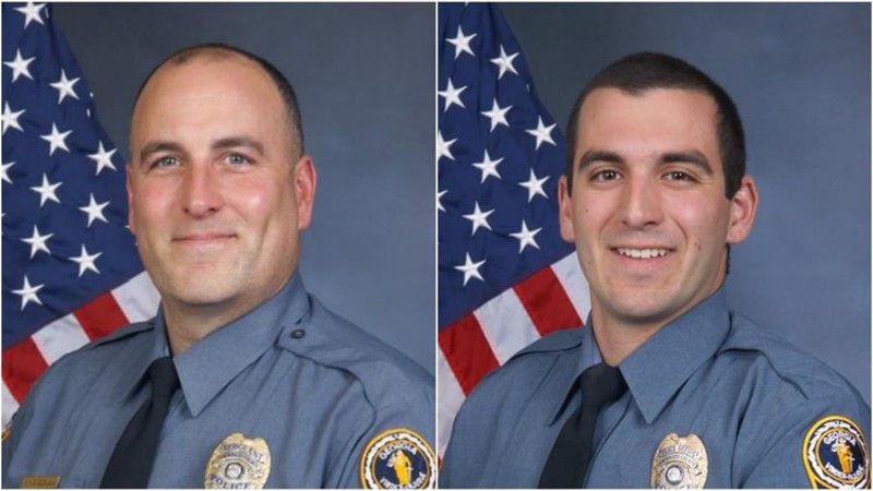 Former Gwinnett County Police Department officers Michael Bongiovanni (left) and Robert McDonald face criminal charges for punching and kicking a man during a traffic stop. (Credit: Gwinnett County Police Department)