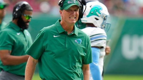 Tulane head coach Willie Fritz against South Florida during the first half of an NCAA college football game Saturday, Oct. 15, 2022, in Tampa, Fla. (AP Photo/Chris O'Meara)