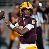 Arizona State quarterback Jaden Rashada looks for a receiver during the team's game against Southern Utah on Sept. 1, 2023, in Tempe, Ariz. (AP Photo/Ross D. Franklin, File)