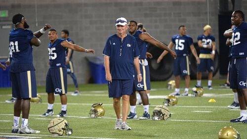 August 4, 2016 Atlanta - Georgia Tech Yellow Jackets head coach Paul Johnson smiles during the first day of practice at Rose Bowl Field in Georgia Tech campus on Thursday, August 4, 2016. HYOSUB SHIN / HSHIN@AJC.COM