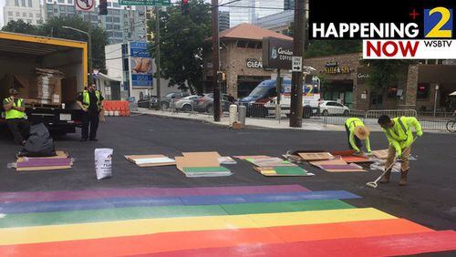 Rainbow crosswalks are being installed at Piedmont Avenue and 10th Street in Atlanta. (Credit: Channel 2 Action News)