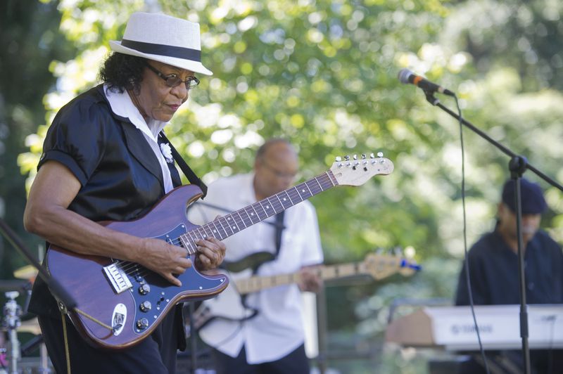 Beverly "Guitar" Watkins performs on stage during the Reynoldstown Wheelbarrow Festival at Lang Carson Park in Atlanta on Saturday, September 14, 2013. The 18th annual festival featured music, food, arts and crafts and children's activities.