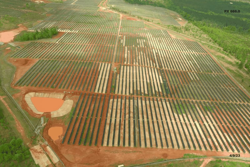 An aerial view of a Silicon Ranch solar project in Stewart County, Georgia is shown on April 9, 2020. (Courtesy of Chase Gibson)