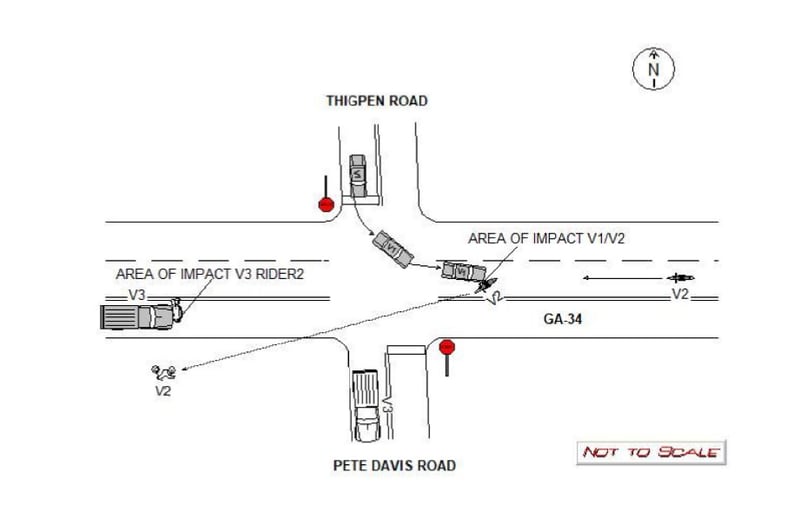 This is a recreation sketch of the crash scene that was included in the Georgia State Patrol's crash report.