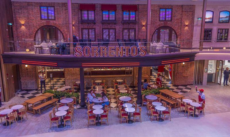View of Sorrento's restaurant located in the Promenade, inside Royal Caribbean's Icon of the Seas, the world's largest cruise ship, docked at PortMiami after arriving to its home base in Miami for the first time, on Jan. 11, 2024. (Pedro Portal/El Nuevo Herald/TNS)