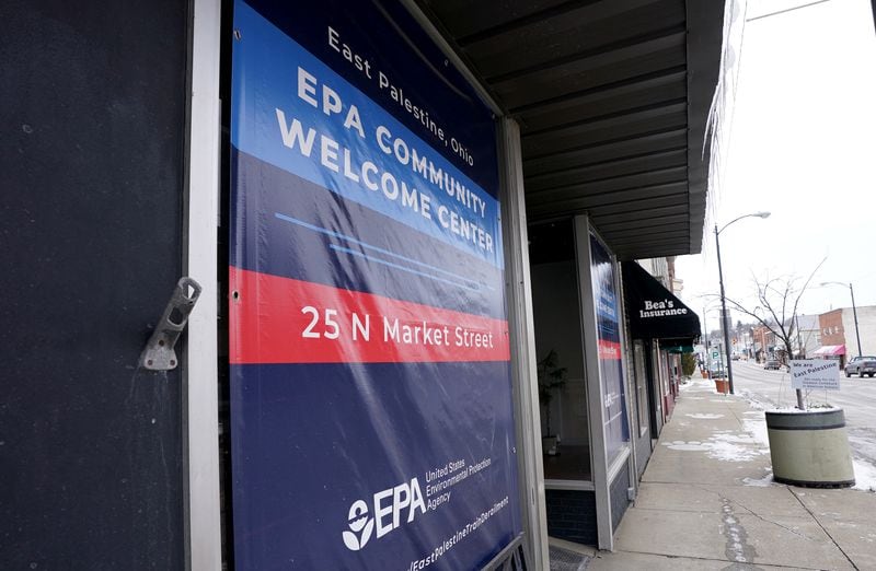 An EPA welcome center is located along North Market Street, Monday, Jan. 22, 2024, in East Palestine. (Matt Freed for the Atlanta Journal Constitution)