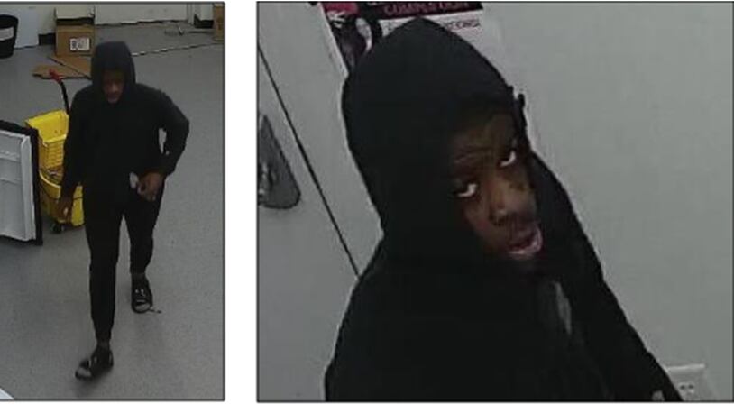 This suspect allegedly stole an empty box from a T-Mobile store and left blood behind in the store.